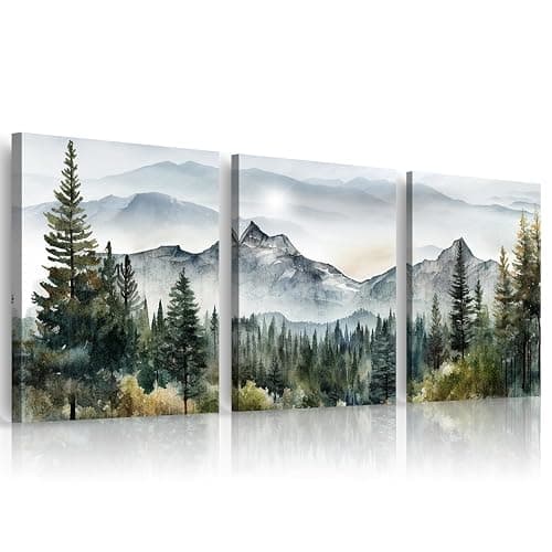 MHARTK66 Wall Art for Living Room Modern Wall Decor for Bedroom Office Decor Abstract Mountain Forest Landscapes Ink Painting 3 Piece Framed Canvas Art Prints Ready to Hang Wall Pictures Home Decor - Image 1