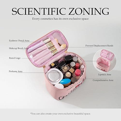 AmBealla Makeup Bag Large Waterproof Cosmetic Bags with Makeup Brush Holder,Cute Printed Makeup Organizer for Women Traveling,Portable Toiletry Bag for Girls thumbnail 3