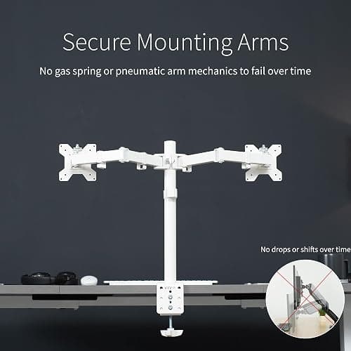 VIVO Dual Monitor Desk Mount, Heavy Duty Fully Adjustable Steel Stand, Holds 2 Computer Screens up to 30 inches and Max 22lbs Each, White, STAND-V002W - White - 13" - 30" thumbnail 4