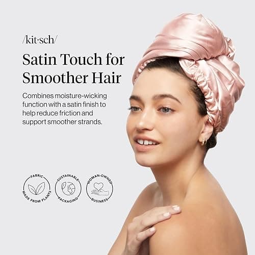 Kitsch Microfiber Hair Towel Wrap for Women - Satin Blush | Ultra Absorbent Microfiber Bath Towel for Wet, Curly, Long or Short Hair, Anti-frizz Hair Wrap thumbnail 3