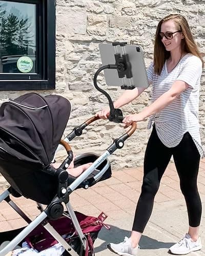 Gooseneck Tablet Holder for Wheelchair/Stroller/Golf Cart/Boat/Mic stand/Indoor Cycling Bike/Gym Bicycle Handlebar Clamp, Compatible with 4.7-13" iPad Pro/Air/Mini, iPhone, Galaxy, Fire HD, E-book thumbnail 6
