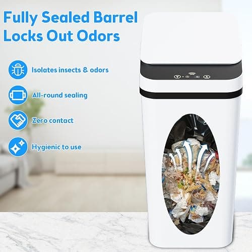 KOEYLE 2 Pack 2.2 Gallon Automatic Touchless Garbage Can, Small Motion Sensor Smart Trash Can, Slim Waterproof Trash Bin for Bedroom, Bathroom, Office, Living Room, White thumbnail 5