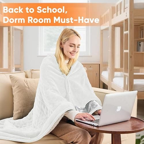 Heated Blanket Electric Blankets,50“ x 60” Heating Blanket,Thick Warming Plush Electric Lap Twin Size Sherpa Gifts for Women,Mom,Grandma with 5-Position Timer &10 Heating Levels,White thumbnail 5