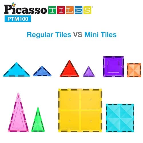 PicassoTiles 100 Piece Mini Magnetic Tiles, Travel STEM Toy for Kids 3+ | Diamond-shaped design, translucent pieces, compact carrying case, Montessori-inspired play, screen-free creativity thumbnail 3