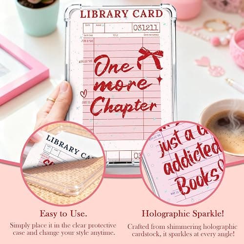 Rngmsi Insert Cardstock for Clear Case - 12 Pcs Library Card Cardstock Inserts Compatible with Kindle Paperwhite 11th-12th, 6.9"X4.8" Pink Bookish Papers for E-Reader Clear Back Cover Accessories thumbnail 5