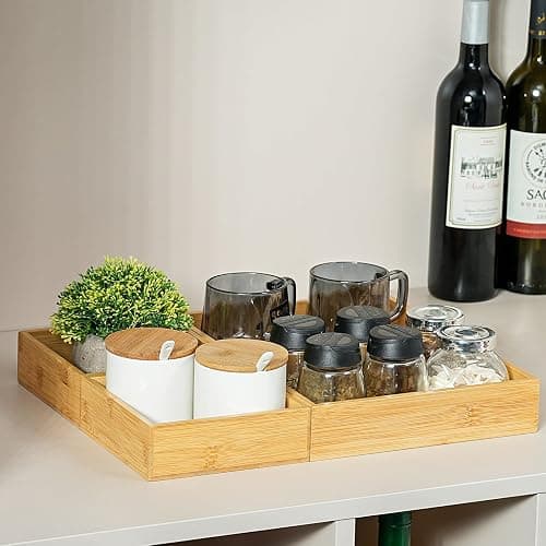 Fabsome Drawer Organizer, Set of 9 Bamboo Wood Kitchen Makeup Desk Junk Tea Drawer Storage Boxes Bins for Cutlery Silverware Utensils Flatware, Small Wooden Container Tray for Bathroom, Office thumbnail 8