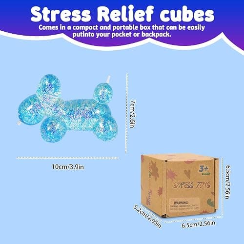 Balloon Dog Squishy Toy, Stretchy Sensory Fidget Toy for Kids and Adults, 1.97in Soft Stress Relief Squeeze Toy, Cute Balloon Animal Desk Toy, Glitter Squishy Gift(Blue) thumbnail 2