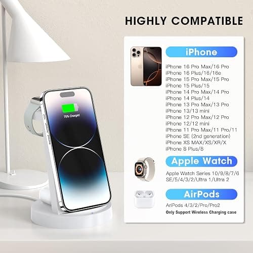 3 in 1 Charging Station for iPhone - Wireless Charger for Apple Products Multiple Devices - Charging Dock Stand for AirPods (for iPhone 17 16e 16 15 14 13 pro 12 11 X Max) thumbnail 5