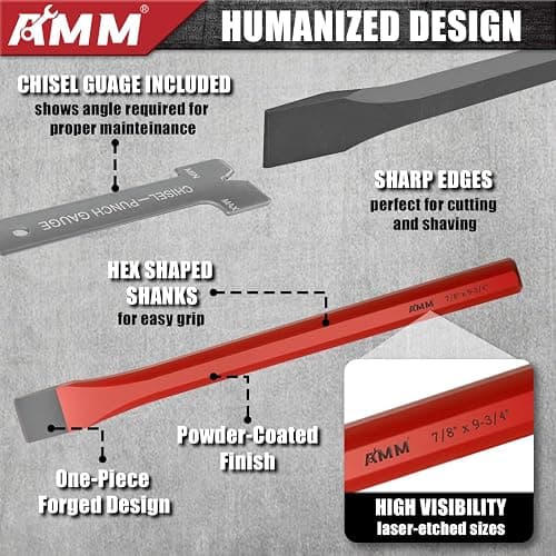 AMM 28 PCS Heavy Duty Punch and Chisel Set, Including Taper Punch, Cold Chisels, Pin Punch and Center Punch, Cr-V, Ideal for Working with Wood, Metal, Automotive, Sculpture, etc thumbnail 5