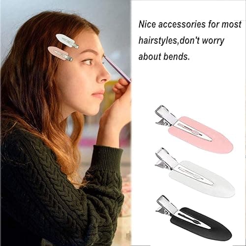 JeoPoom Hairpin[9 Pcs], No Bend Hair Clips, No Crease Hair Clips Pin Curl Clips, Makeup Seamless Hair Clip Clamps for Girl Woman Makeup Bangs Hair Styling(Pink, White, Black) thumbnail 4