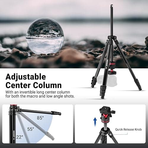 NEEWER Basics 66.5"/169 cm Travel Tripod for Camera, Lightweight Portable DSLR Stand with Ball Head, Arca Type QR Plate, Cell Phone Holder Compatible with iPhone Video Recording, Max Load 11 lb, TP12 thumbnail 4