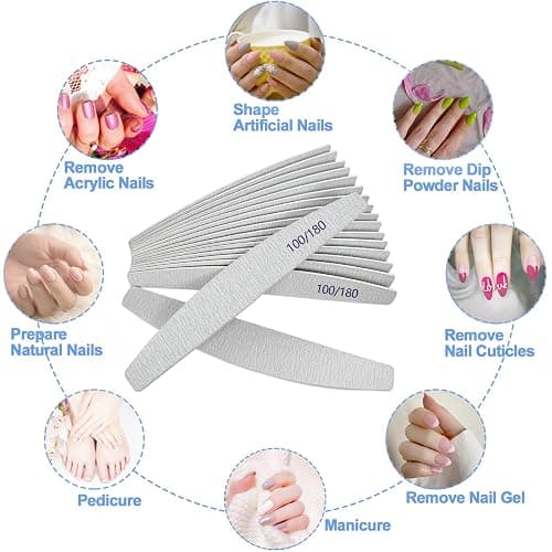 Nail Files (12 Pack), 100/180 Grit Wooden Emery Board Nail File Double Sided Wood Emory Fingernail Files for Natural Nails Professional Reusable Manicure Pedicure Curved thumbnail 6