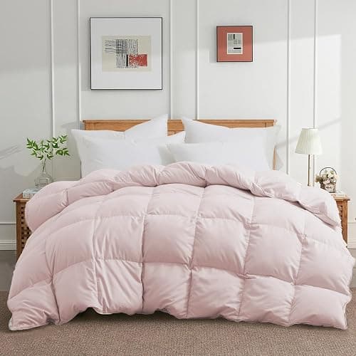 Joysoul Queen Size Down Comforter - All Season Ultra Soft Goose Down & Feather Fiber Fill, Luxury Hotel Pink Duvet Insert with Corner Tabs (88" X 88") - Pink - Full/Queen - Image 1
