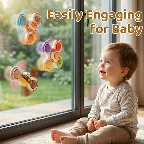 ALASOU 3PCS Pop Suction Cup Spinner Sensory Airplane Travel Toys for 1 Year Old Boy Girl Infant Toddlers|Novelty Spinning Tops 12 18 Months|1 2 Year Old Boy Birthday Gift|Baby Bath Toy Kids Ages 1-3 thumbnail 8
