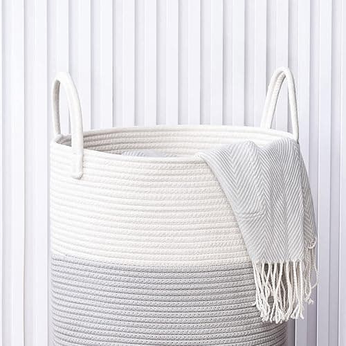YOUDENOVA Cotton Laundry Hamper, 58L TALL Storage Basket-Blue | Woven Collapsible Laundry Basket, Clothes Hamper with Reinforced Handles in the Laundry Room, Bedroom, Bathroom thumbnail 5