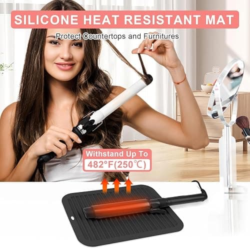 AMIJEAL Large Silicone Heat Resistant Mat for Hair Tools, Curling Irons, Flat Irons, Hair Straightener, Portable Hot Tools Pad Cover with Velcro for Travel Vanity Salon(11.8" x 9.0") - Black thumbnail 2