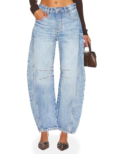 PLNOTME Women's Baggy Boyfriend Jeans Vintage Wide Leg Mid Rise Barrel Denim Ankle Pants thumbnail 2