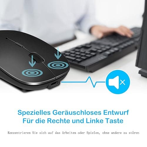 QYFP Souris Bluetooth rechargeable sans fil compatible avec MacBook Pro/Air/Android/iOS tablette/ordinateur portable/PC/Mac/ordinateur, noir thumbnail 3