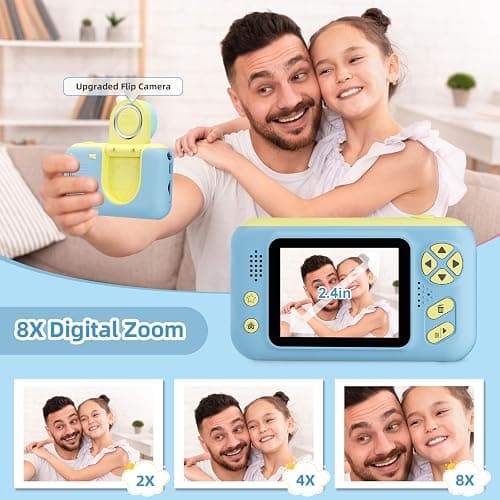 Makolle Camera for Kids, Toddler Volging Cameras Age 3-8 Christmas Birthday Gifts for Boys and Girls 3-12 Year Old Boys Digital Camcorder for Video Portable Kids Selfie Camera with 32GB SD Card Blue thumbnail 3