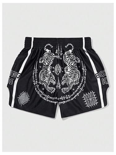 BEAUDRM Men's Muay Thai Shorts Graphic Elastic Waist Kickboxing Baggy Sport Gym Shorts thumbnail 2