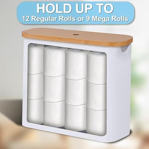 efluky Toilet Paper Storage, Toilet Paper Basket with Lid, Bathroom Organizer, Free Standing Holder Up to 9 Mega Rolls, White thumbnail 4