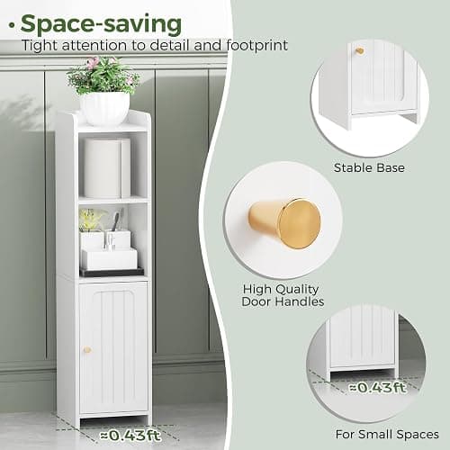 BEWISHOME Small Bathroom Cabinet, Narrow Storage Cabinet with Anti-Tip & Adjustable Shelves,Bathroom Organizers and Storage Cabinets for Small Spaces, 7.9 x 7.9 x 31.5 Inches，White YYG06W thumbnail 8