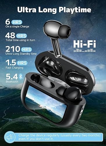 Szwdo Wireless Earbuds, ENC Noise Cancelling Ear Buds with Smart Touchscreen Case, 48H Playtime for Sports & Working, Bass Stereo Sound, Bluetooth 5.4 Headphones for iPhone 17/16/15/14/13/Android thumbnail 3