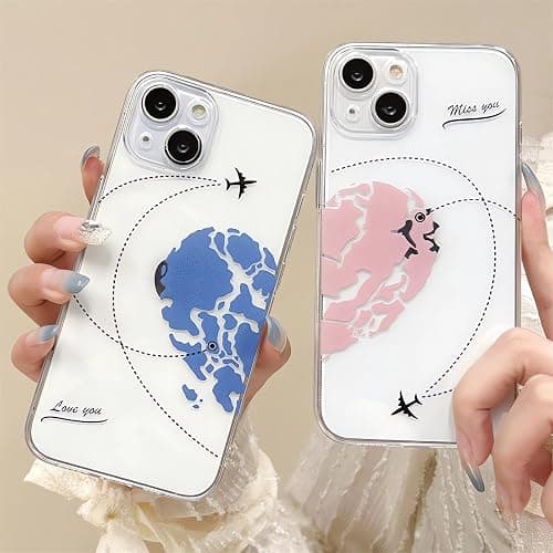 Awsaccy Cute Matching Phone Cases for Couples His and Her iPhone 14 Phone Case Cover Perfect Lover's Gift, Valentine Gift Love Set Gift for Her Him Boyfriend Girlfriend Pink thumbnail 7