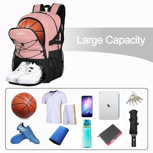 LARIPOP Basketball Backpack with Ball Compartment - Ventilated Shoe Pocket Fits US Size 15, Water Resistant 30L Sports Bag for Men Women Teen Athletes Practice Travel thumbnail 3
