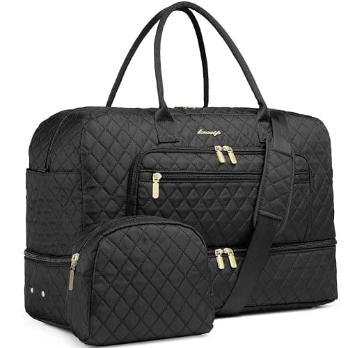 LUOCIP Large Women Travel Duffle Bag, Carry on Bag with Wet Toiletry Pocket for Overnight, Weekend, Yoga, Gym, Business Trips, Sport and Hospital, Black - Image 1