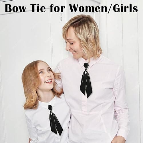 LJBFNN Bow Tie for Women, Adjustable Womens Tie Girls Uniform Ties Pre Tied Womens Necktie with Artificial Pearl for School thumbnail 5