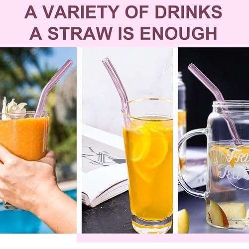10 Pack Reusable Pink Glass Straws, 8" Shatter-Resistant Bent Drinking Straws for Smoothies, Milkshakes, Hot/Cold Drinks, with 2 Cleaning Brushes Dishwasher Safe Fits Tumblers, Tervis, Mason Jars thumbnail 4