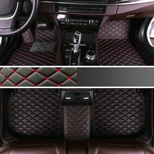 Personalisierung Anpassen Autofussmatten - 3D Luxus PU-Leder Auto Fussmatten Massanfertigung, Nach Maß Fußmatten Kompatibel mit 99% AutoMarke Modell (Schwarz Rot) - Image 1