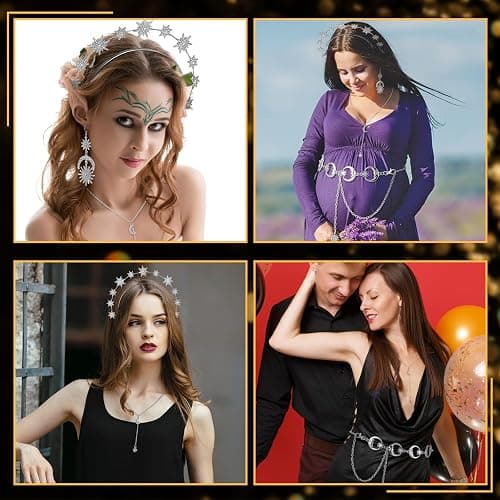 Glenmal 6 Pcs Halloween Crown Moon Star Headband Celestial Earrings Belt Jewelry for Wedding Moon Goddess Costume Accessories thumbnail 4