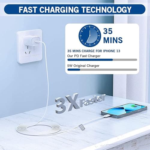 iPhone Fast Charger, [Apple Certified] 2Pack 10FT Extra Long Fast Charging USB C to Lightning Cable Cords with PD USB C Wall Charger Block for Apple iPhone 14/13/12/11/Pro/Pro Max/11/Xs Max/XR/X, iPad thumbnail 2