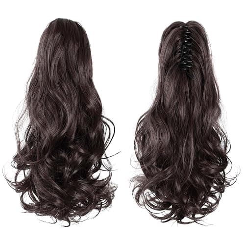 HSPJHTM Ponytail Extensions,16" Dark Brown Hair Extension Ponytails Claw clip Pony Tail for Women Synthetic Wavy Halloween Fluffy Hairpiece for Daily Use thumbnail 3