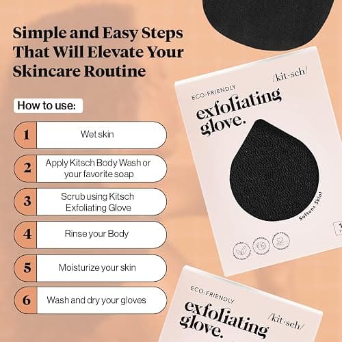 Kitsch Exfoliating Glove – Korean Exfoliating Mitt & Deep Exfoliating Body Scrubber for Shower, Bath | Body Exfoliator, Dead Skin Remover | Skin Care for Smooth, Renewed Skin - 1pc, Black thumbnail 4