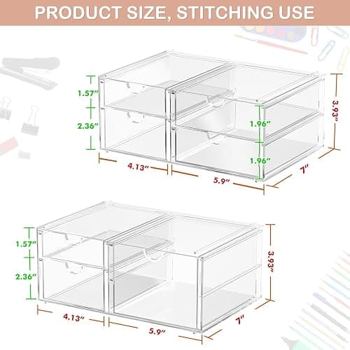 caktraie 2 Pack Desk Organizers, Makeup Organizer Storage with 7 Drawers, Desktop Office Supplies, Clear Desk Accessories, Dustproof Drawer Organizer and Storage for Make Up, Jewelry, Pen thumbnail 3