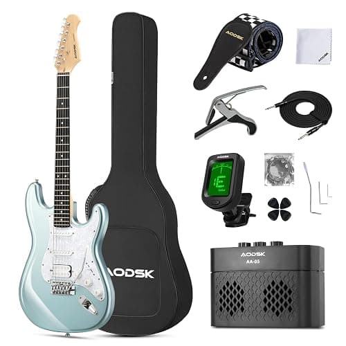 AODSK Electric Guitar, 39" Beginner Electric Guitar Kit, Matte Finish, HSS Pickups, Guitar Starter Kit with AMP, Includes Digital Tuner, Strings, Pick, Vibrato Bar, Capo, Strap, Gig Bag, Blue - Image 1