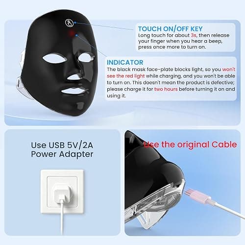 SUERBEATY Red Light Mask For Face, 7-1 Colors Red Light Face Mask | Facial Skincare At Home, Cordless, Portable and Rechargeable,Black thumbnail 2