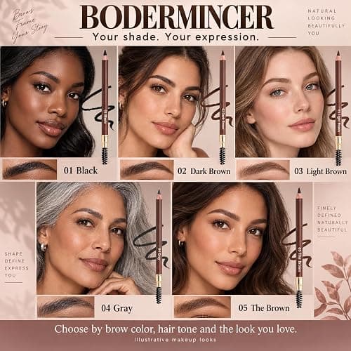 BODERMINCER Eyebrow Pencil Waterproof Long Lasting Brow Definer Pencil with Spoolie Brush, Smudge-Proof Natural Look Eyebrow Makeup Pen, 5 Colors Available (2# Dark Brown) thumbnail 5