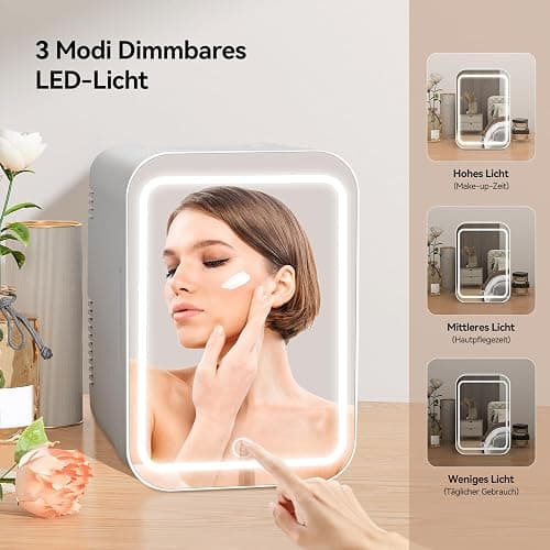 YU YUSING 4L Mini Kosmetik Kühlschrank mit LED Spiegel, Mini Kühlschrank mit LED Licht Kosmetikspiegel, 12V/220V Klein Skincare Fridge Kühl/Heizfunktion für Autos Büro Schlafzimmer Schlafsäle thumbnail 3