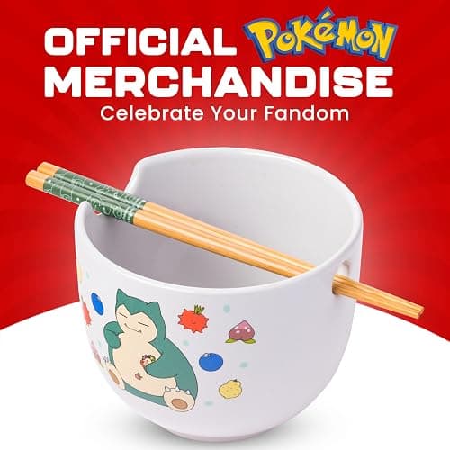 Silver Buffalo Pokemon Snorlax Relaxing and Eating Food Ceramic Ramen Noodle Rice Bowl with Chopsticks, Microwave Safe, 20 Ounces thumbnail 6