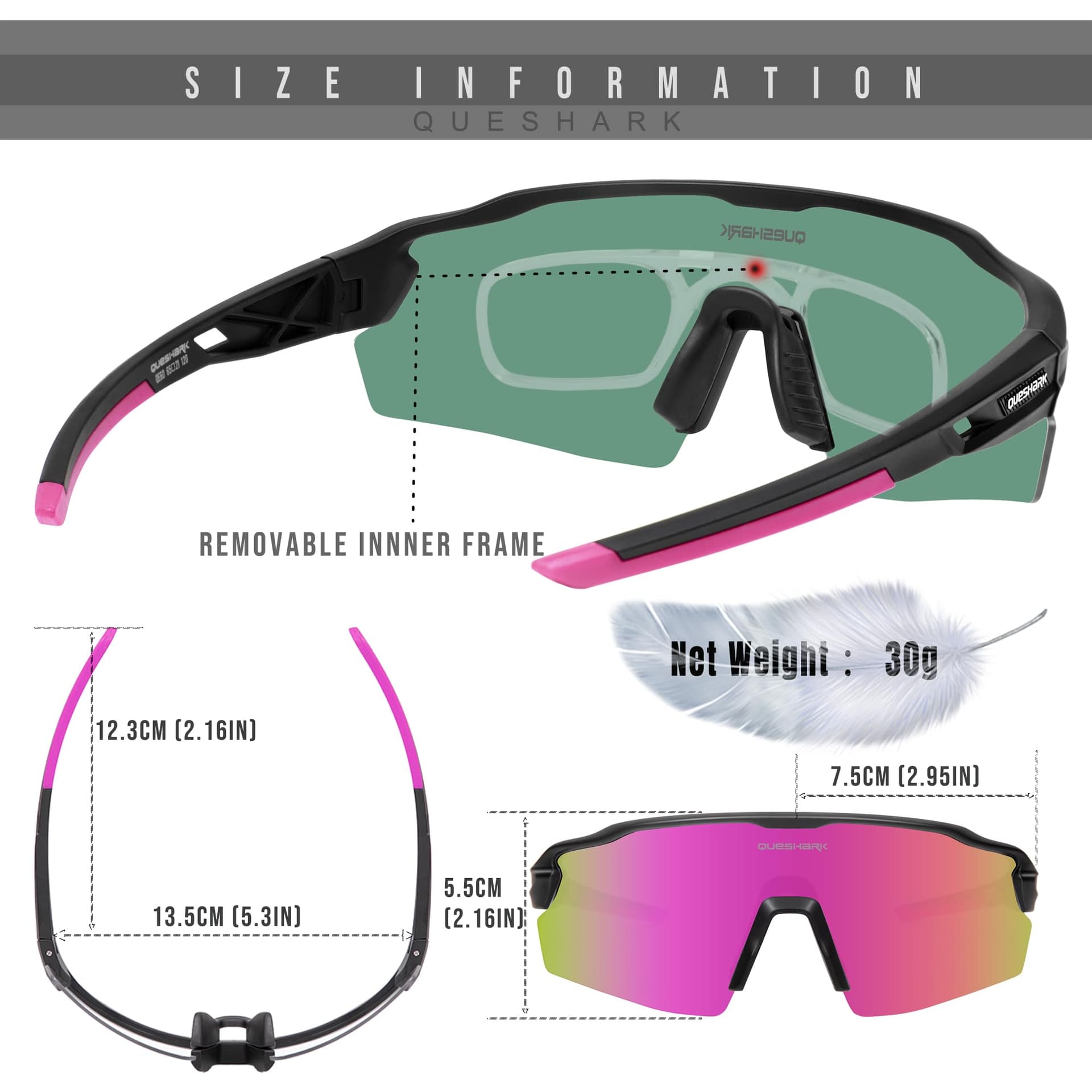 Queshark Gafas Ciclismo Polarizadas, Gafas Running Hombre y Mujer, UV400 con 4 Lentes Intercambiables, Gafas de Sol Deportivas para Ciclismo Correr Conducir thumbnail 4