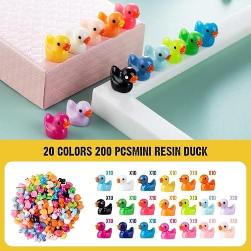 Diinokiy 200 Pcs Mini Resin Duck Colorful Miniature Figures Micro Fairy Garden Landscape Aquarium Hide and Seek Dollhouse Cake Decoration Potted Plants DIY Slime Craft Charms for Party Toys Game Gift thumbnail 5
