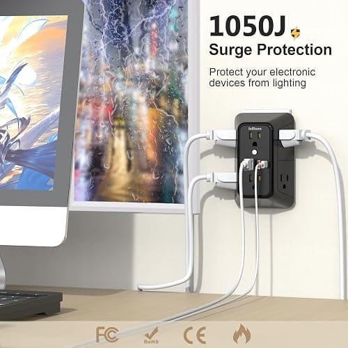 2 Pack Multi Plug Wall Outlet Extender Surge Protector 6 AC Outlet Splitter with 4 USB Ports(2 USB C) Wall Charger 1050J Power Strip 125V/15A, 1875W for Home, Office, Travel Dorm Room Essentials thumbnail 3