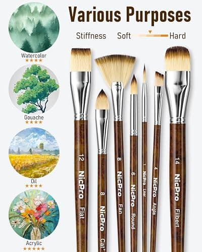 Nicpro 30pcs Paint Brush Set, Professional Paintbrushes with Paint Spatula and Cloth Roll, Craft Paint Brushes for Acrylic Painting, Oil, Watercolor, Gouache, Art Supplies for Artists and Beginners thumbnail 8