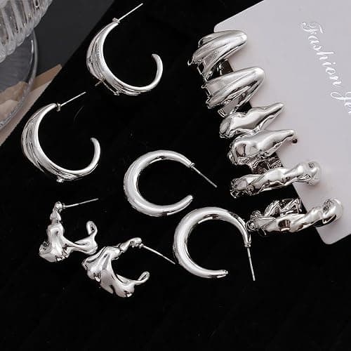 IFKM 24 Pairs Gold Hoop Earrings Set for Women Hypoallergenic Chunky Chain Twisted Open Hoops Dangle Earring Packs for Birthday Party Christmas Fashion Jewelry Gift thumbnail 6