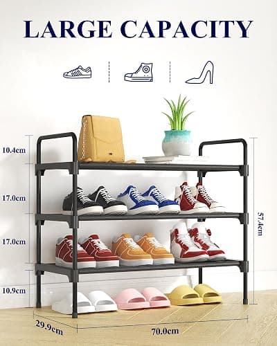 Kitsure Shoe Rack for Closet, Sturdy Shoe Racks for Entryway, Space-Saving Shoe Storage Small and Shoe Organizer, 70.0 x 29.9 x 57.4 cm, Black thumbnail 3