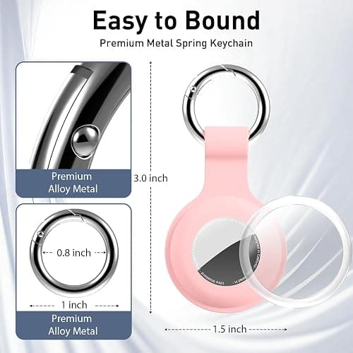 Trazzic Holder for AirTag 2nd & 1st Gen, Ultra Light Silicone Case & Upgrade Waterproof Clear Cover with Durable Anti-Losing Keychain, Shockproof & Anti-Scratch Cover for Pets, Kids, Luggage, Pink thumbnail 2